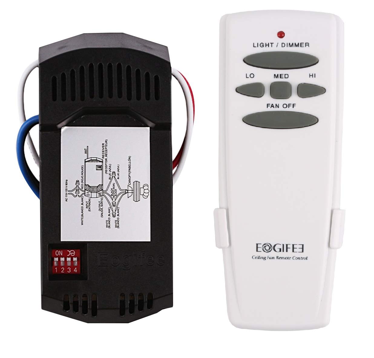 Eogifee Universal Ceiling Fan Remote Control and Receiver Kit Replacement of Hampton Bay Harbor Breeze Hunter HD5 Kit ASIN:B07H6Z6PXB  UPC:747880851376