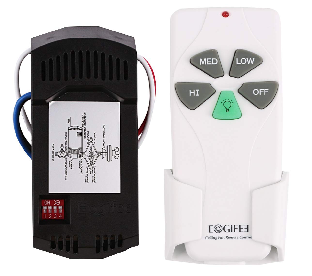 Eogifee Universal Ceiling Fan Remote Control and Receiver Kit with Timer Replacement of Hampton Bay or Harbor Breeze Kit ASIN:B072C7CTPN  UPC:729680110075